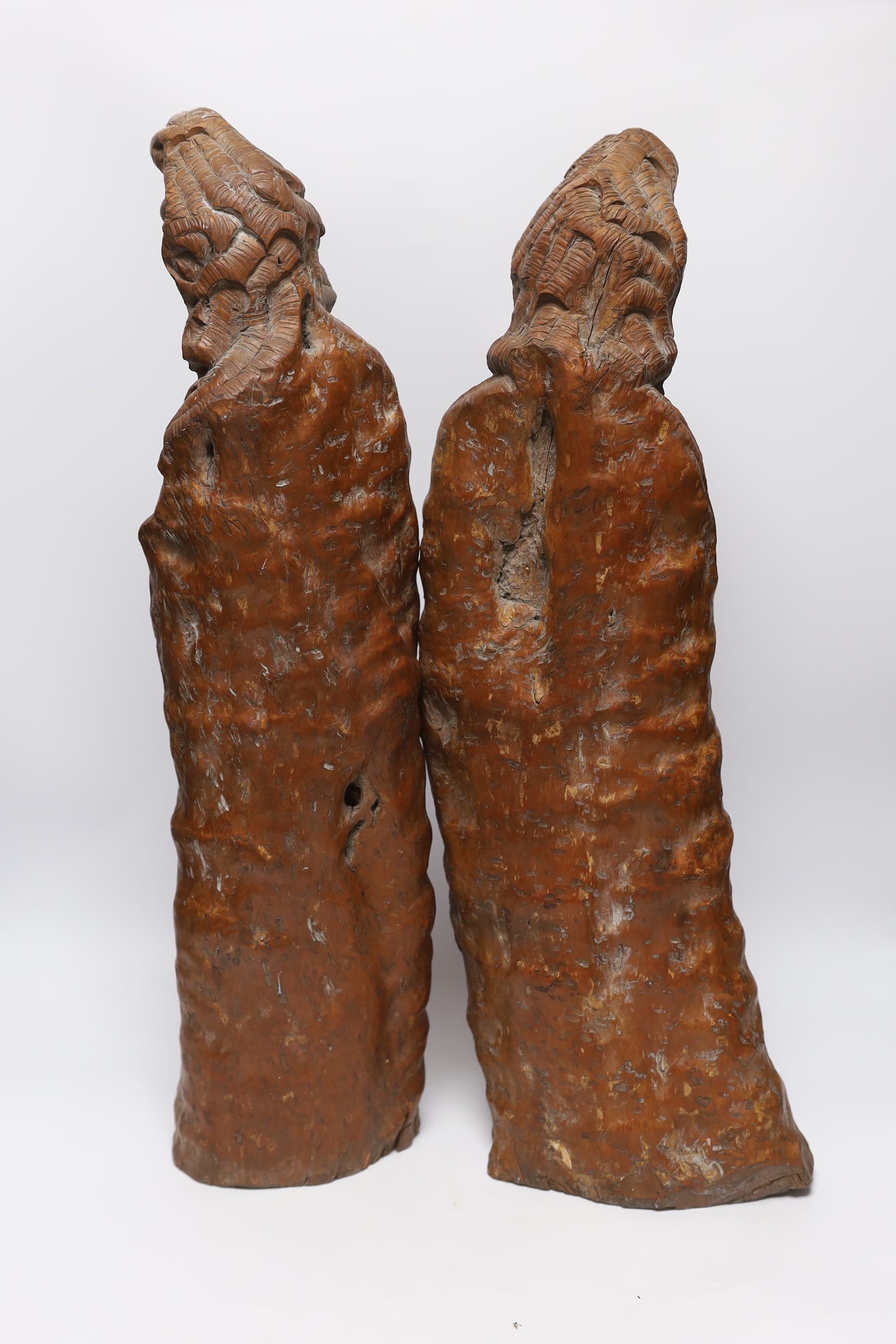 Two large Chinese rootwood figures of Guanyin, 57cm high
